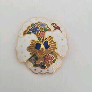 Vintage Avon Enamel Pansy White Colorful Gold Tone Flower Brooch Pin